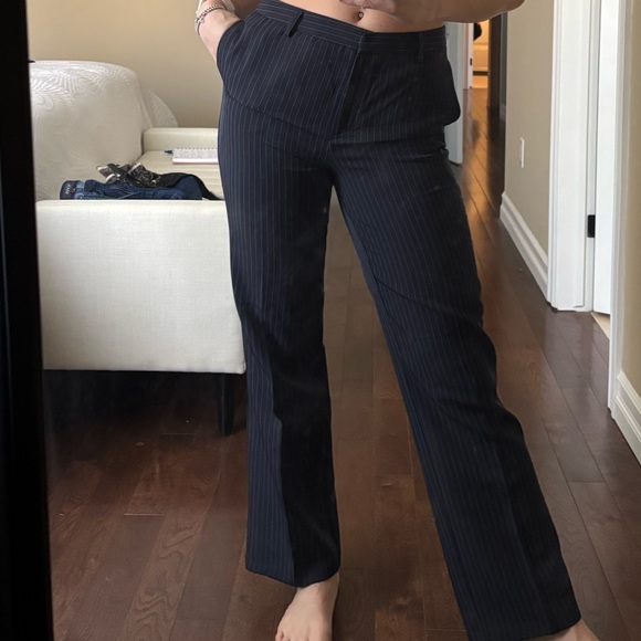 Navy blue pinstripe straight leg dress pants - Picture 3 of 14